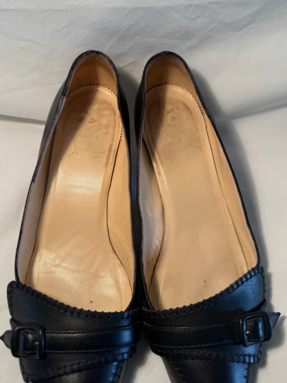 Vintage Christian Louboutin Black Pointed Toe Kitten Heels with Belted Detail - Picture 8 of 9